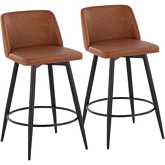 Toriano 26" Swivel Counter Stool in Camel Leatherette & Black Metal with Round Footrest (Set of 2)